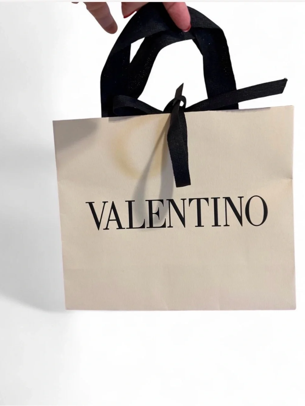Valentino Beige Paper Gift Bag with Black Top Handles